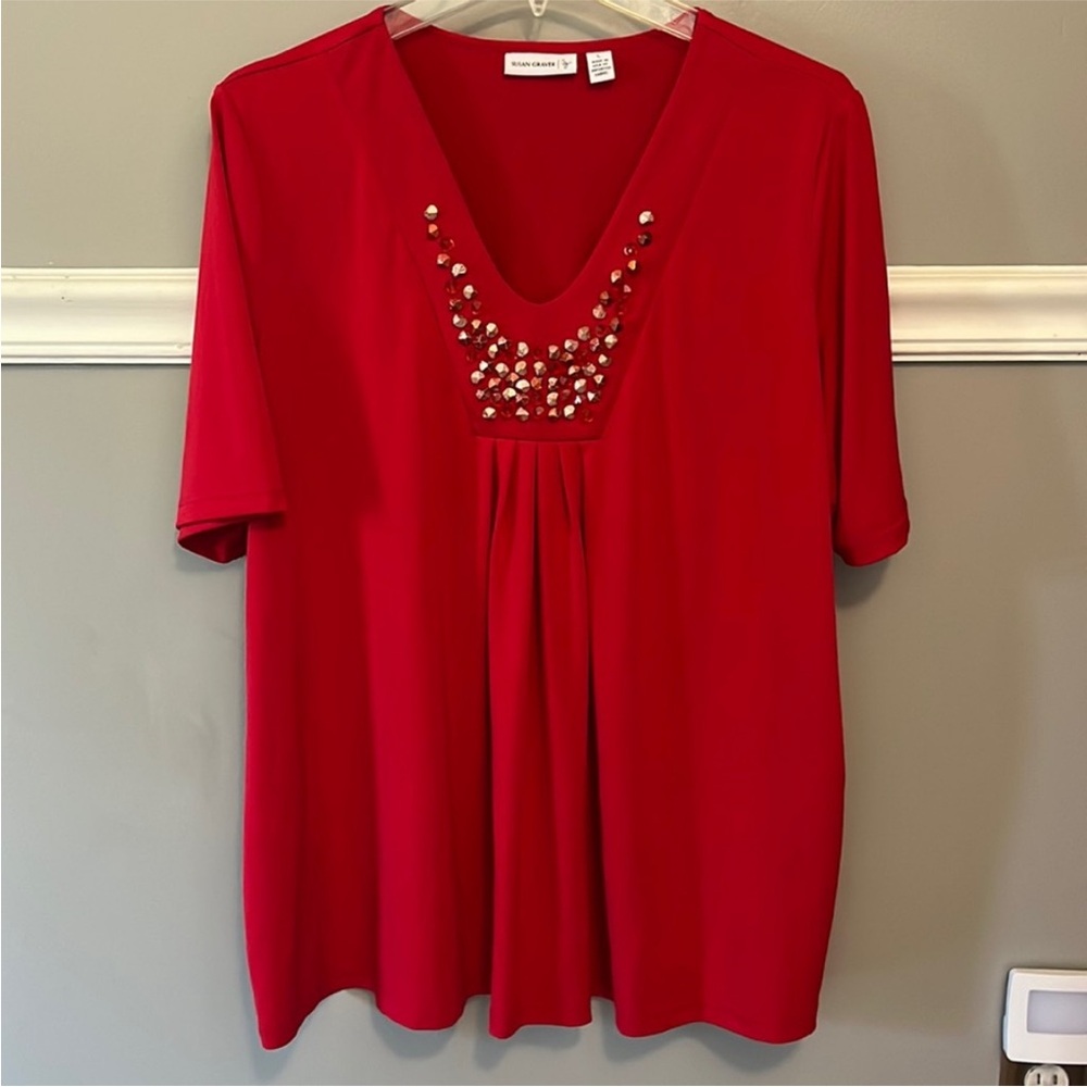 Susan Graver Liquid Knit Embellished Top